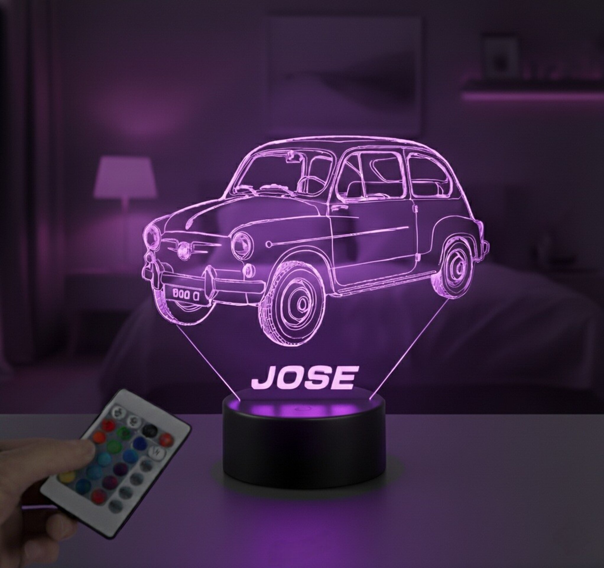 Lampara led 3D coche clasico Seat 600D. Personalizable - 1