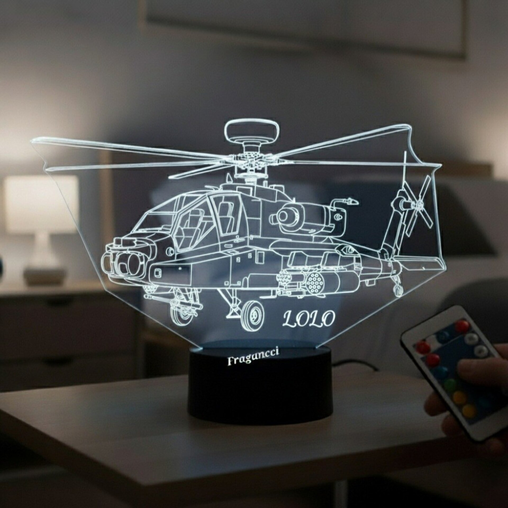 Lampara led 3d Helicoptero Boeing AH-64 Apache combate personalizada con nombre - 2