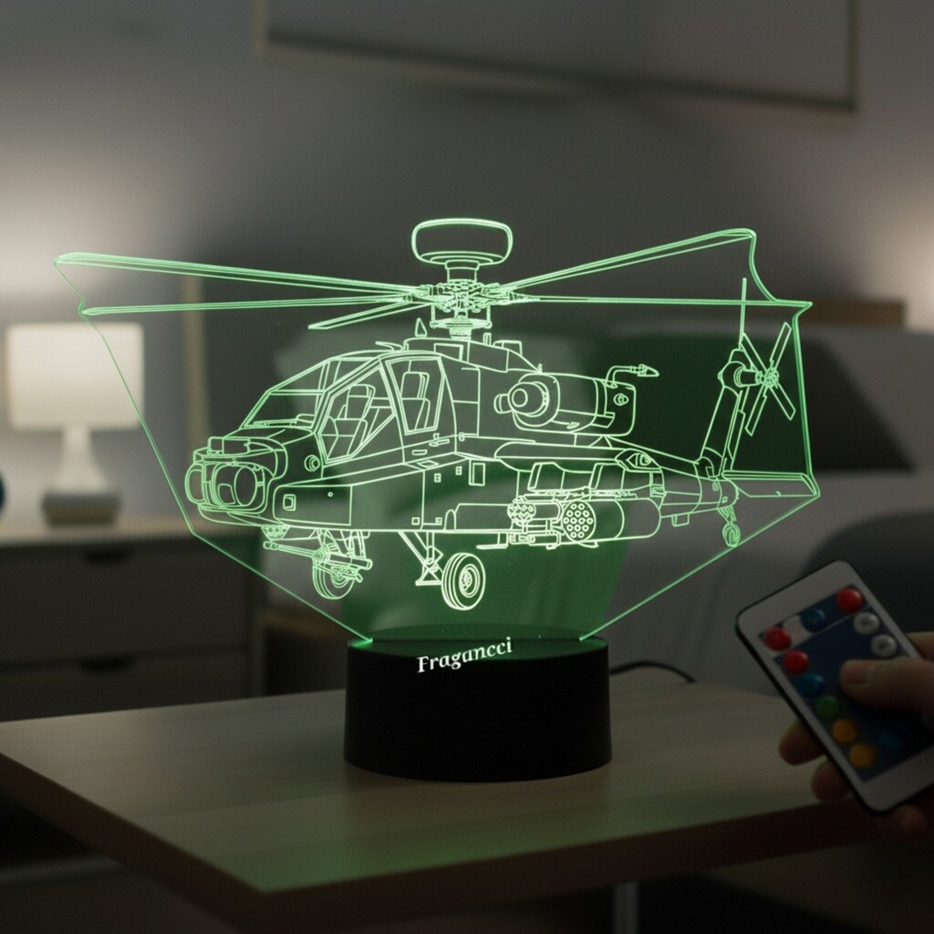 Lampara led 3d Helicoptero Boeing AH-64 Apache combate personalizada con nombre - 4