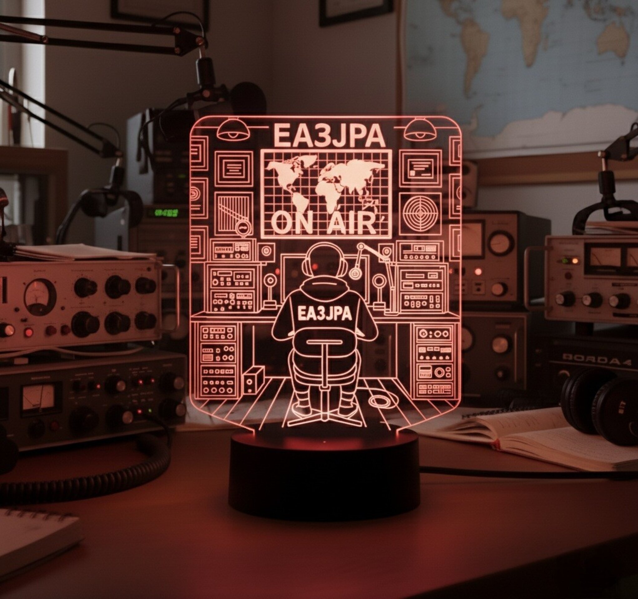 Lampara led 3d Sala radio radioaficionado personalizada con indicativo - 4