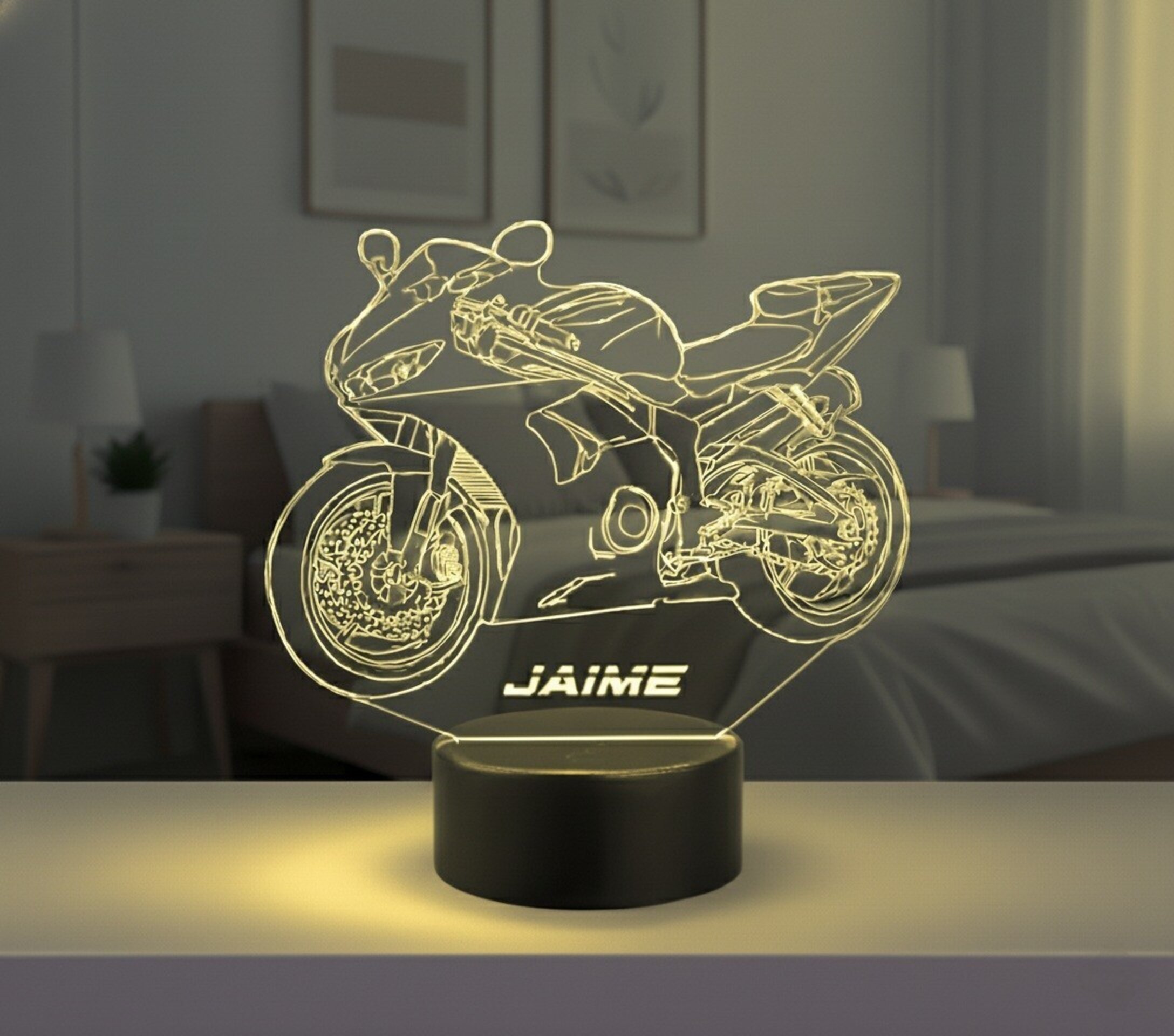 Lampara led 3d Moto Yamaha R6 año 2001. personalizable, sobremesa - 2