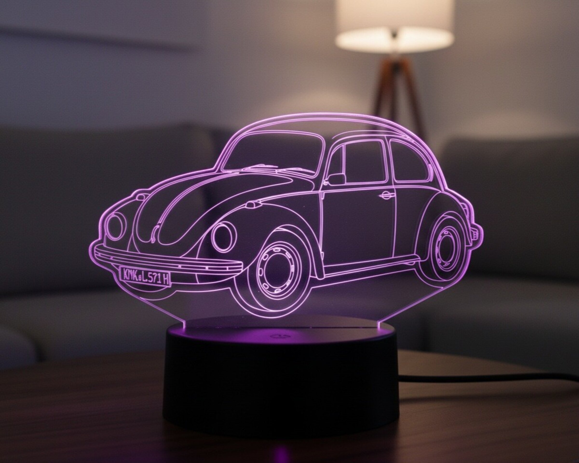 Lampara led 3D coche clasico Volkswagen Beetle o tipo 1. Personalizable - 5