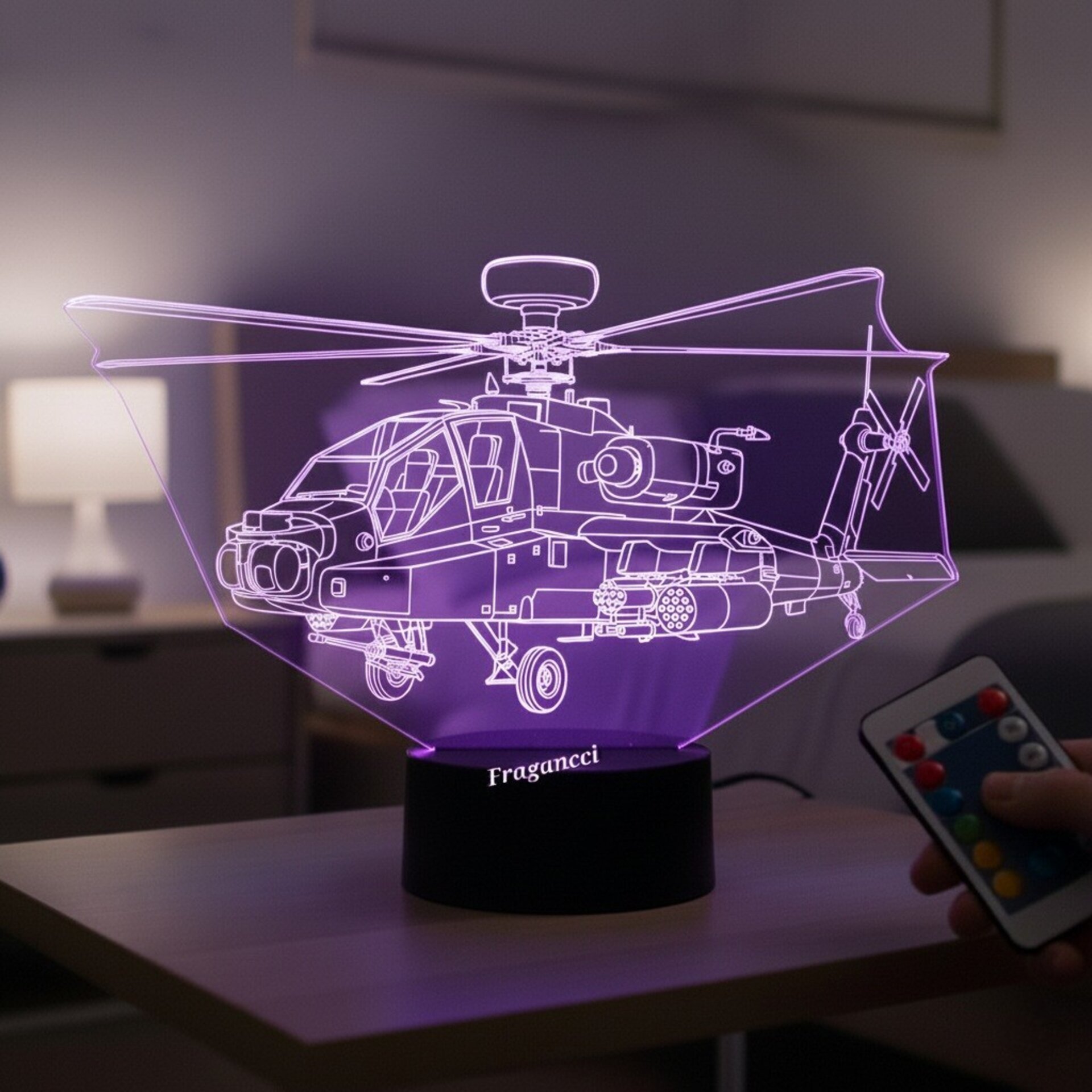 Lampara led 3d Helicoptero Boeing AH-64 Apache combate personalizada con nombre - 7
