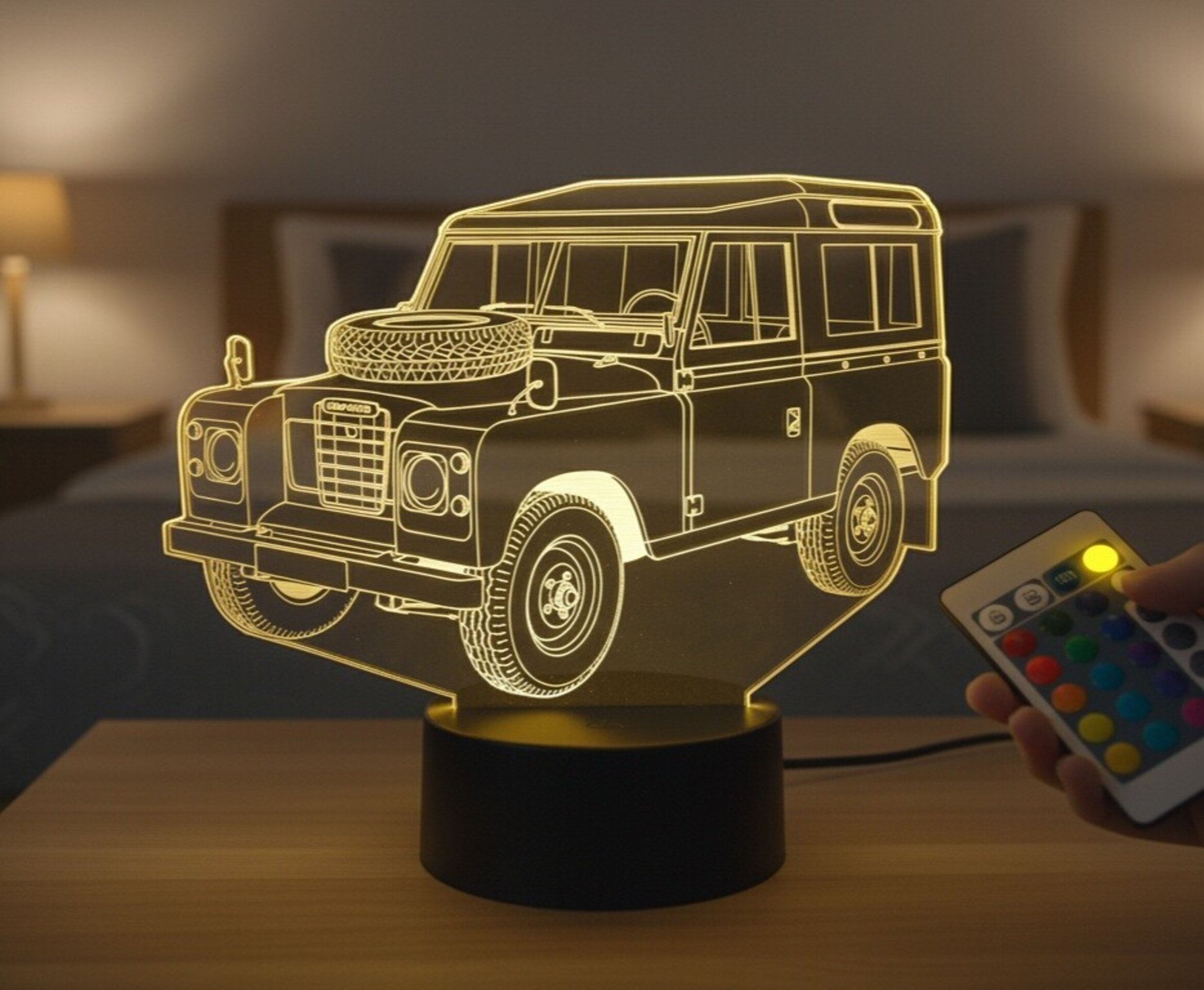 Lampara led 3D coche clasico 4x4 Land Rover Santana serie III. Personalizable - 4