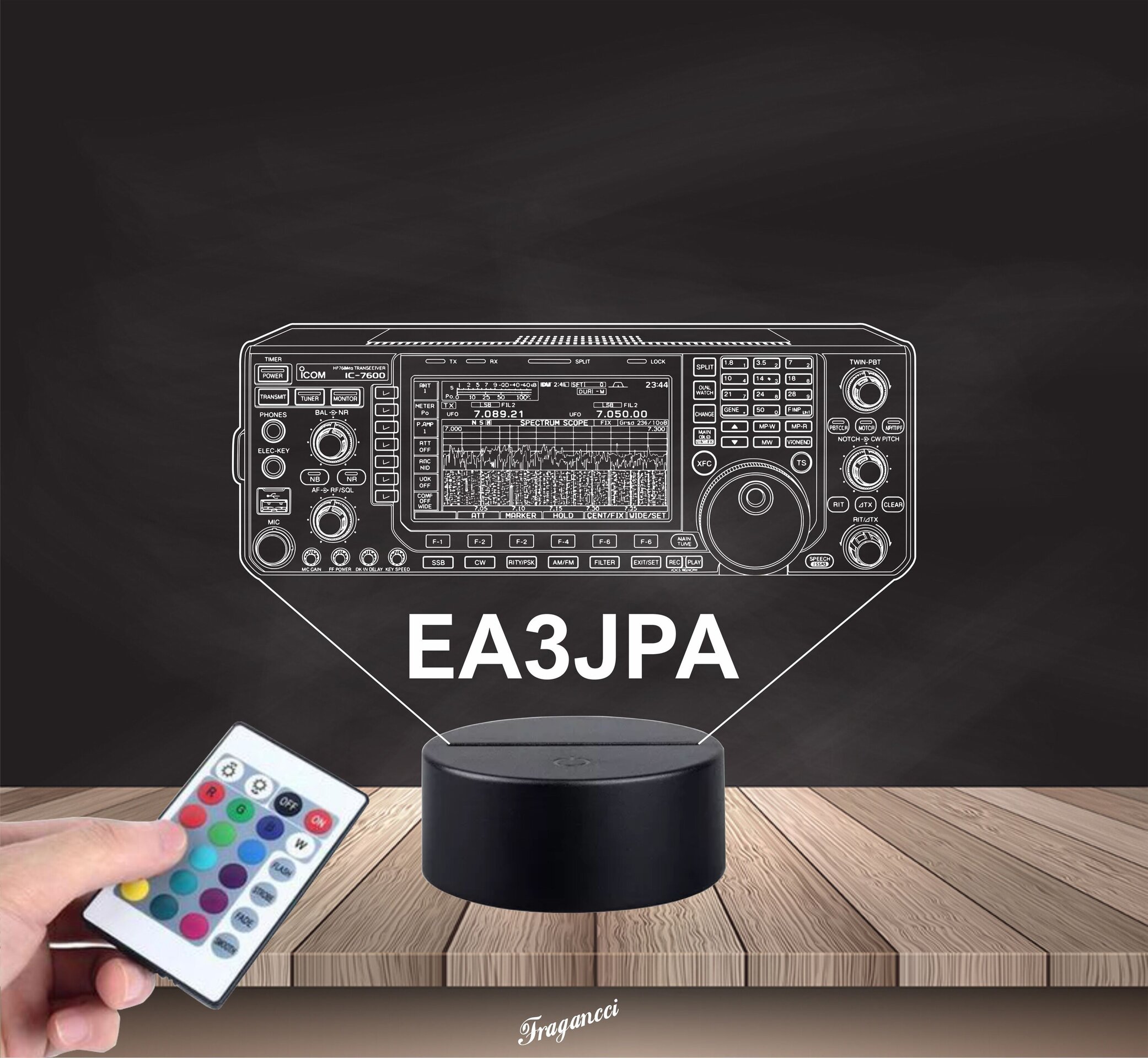 Lampara led 3d Emisora radioaficionado ICOM IC 7600 personalizada con indicativo - 7