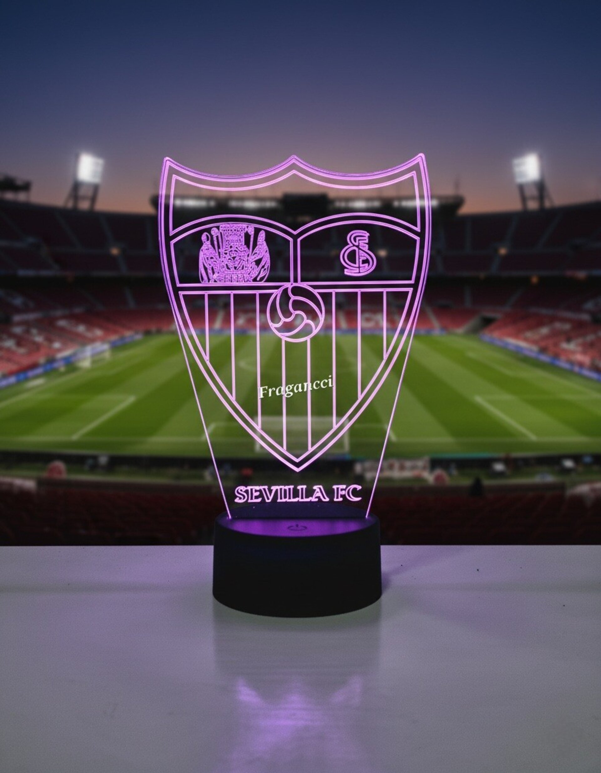 Lampara led 3d Escudo Futbol Sevilla personalizable, Lámpara led sobremesa - 4