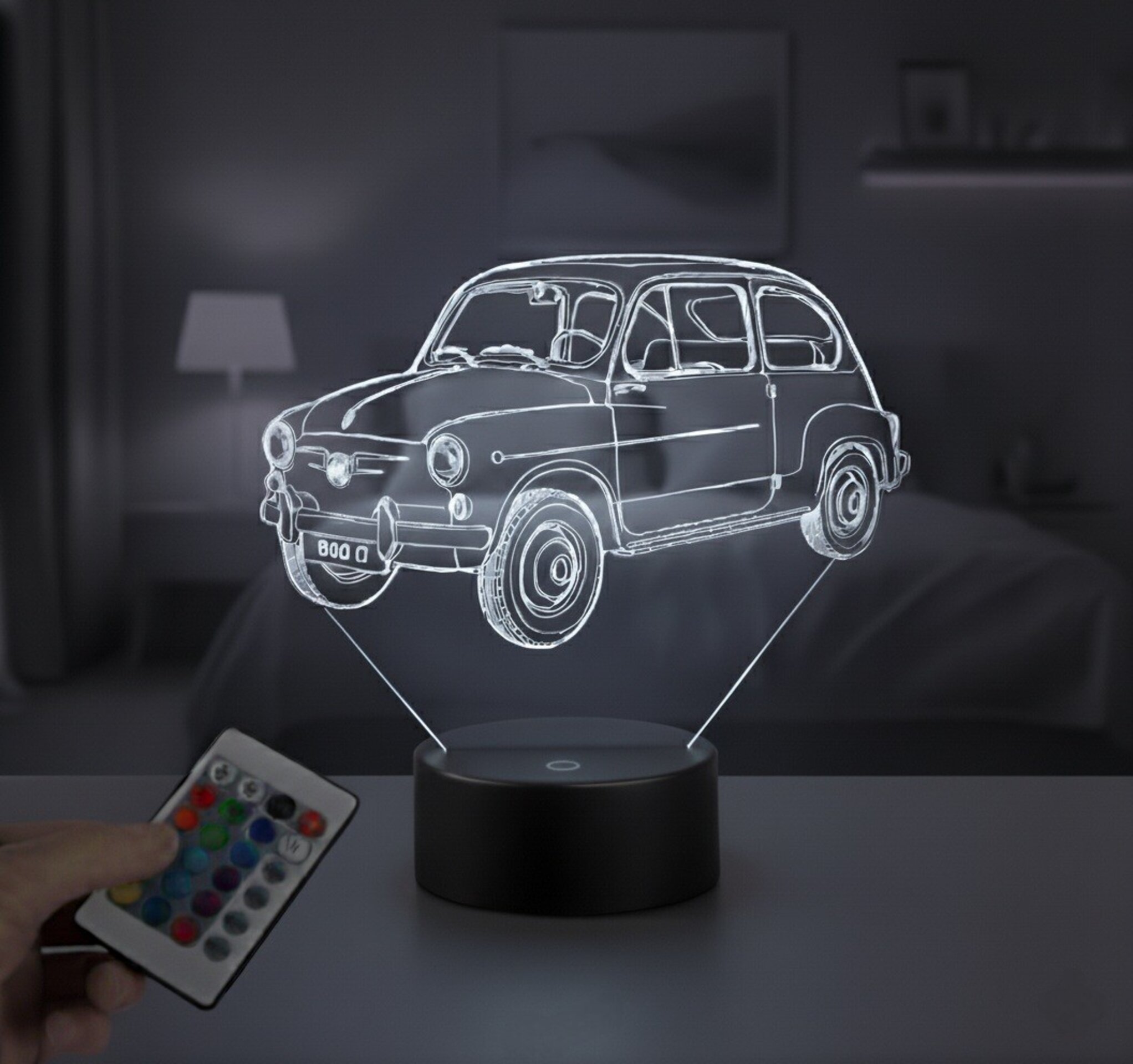 Lampara led 3D coche clasico Seat 600D. Personalizable - 7