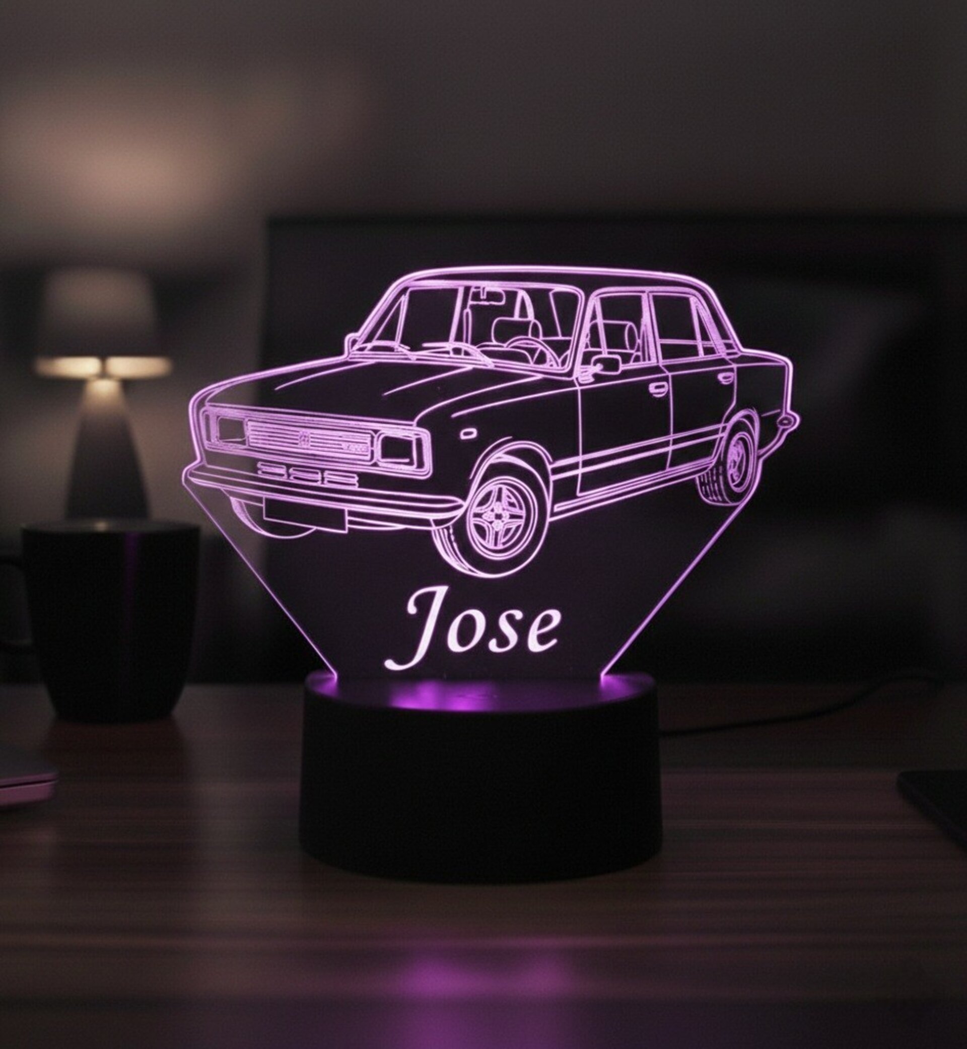 Lampara led 3D coche clasico Seat 124. Personalizable - 2