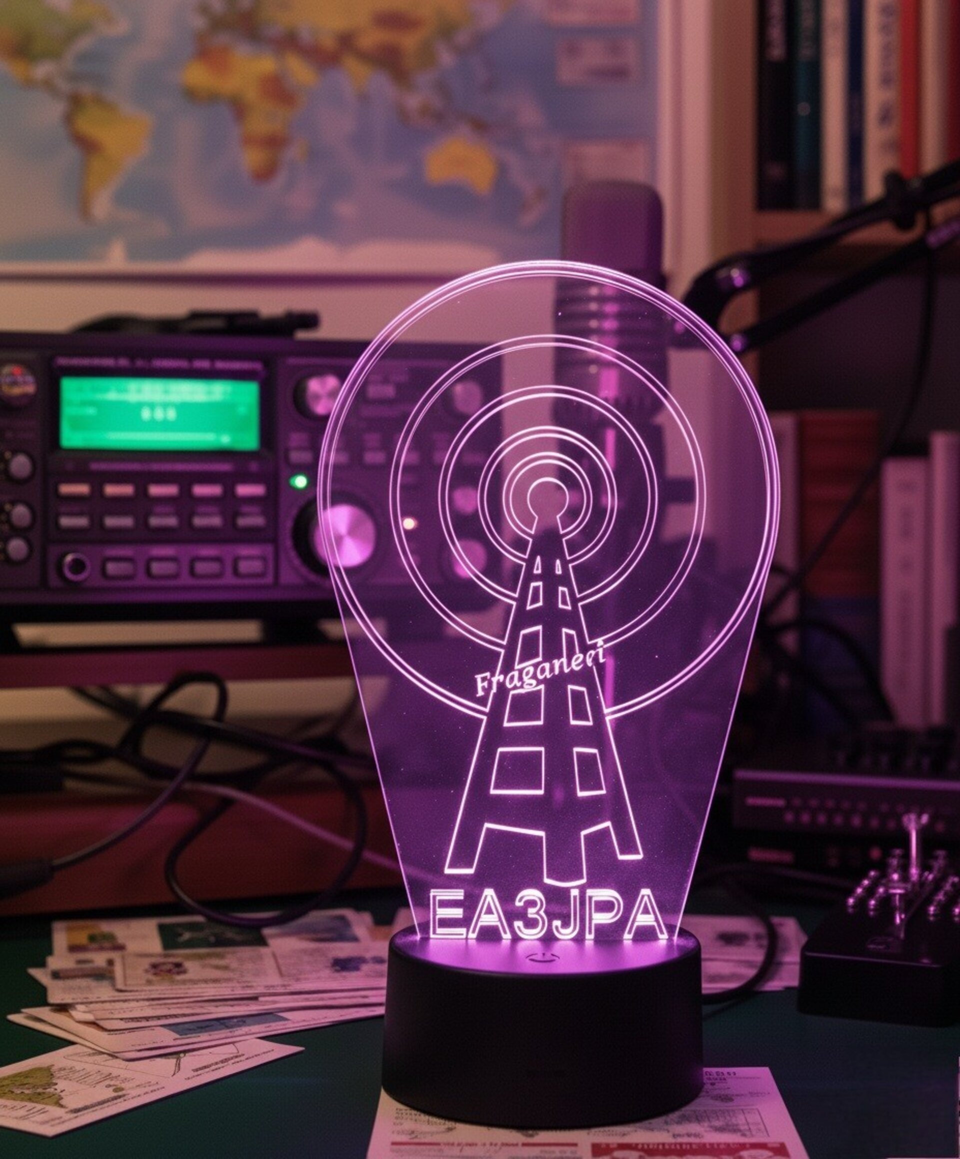 Lampara led 3d antena indicativo radioaficionados personalizable, sobremesa - 11