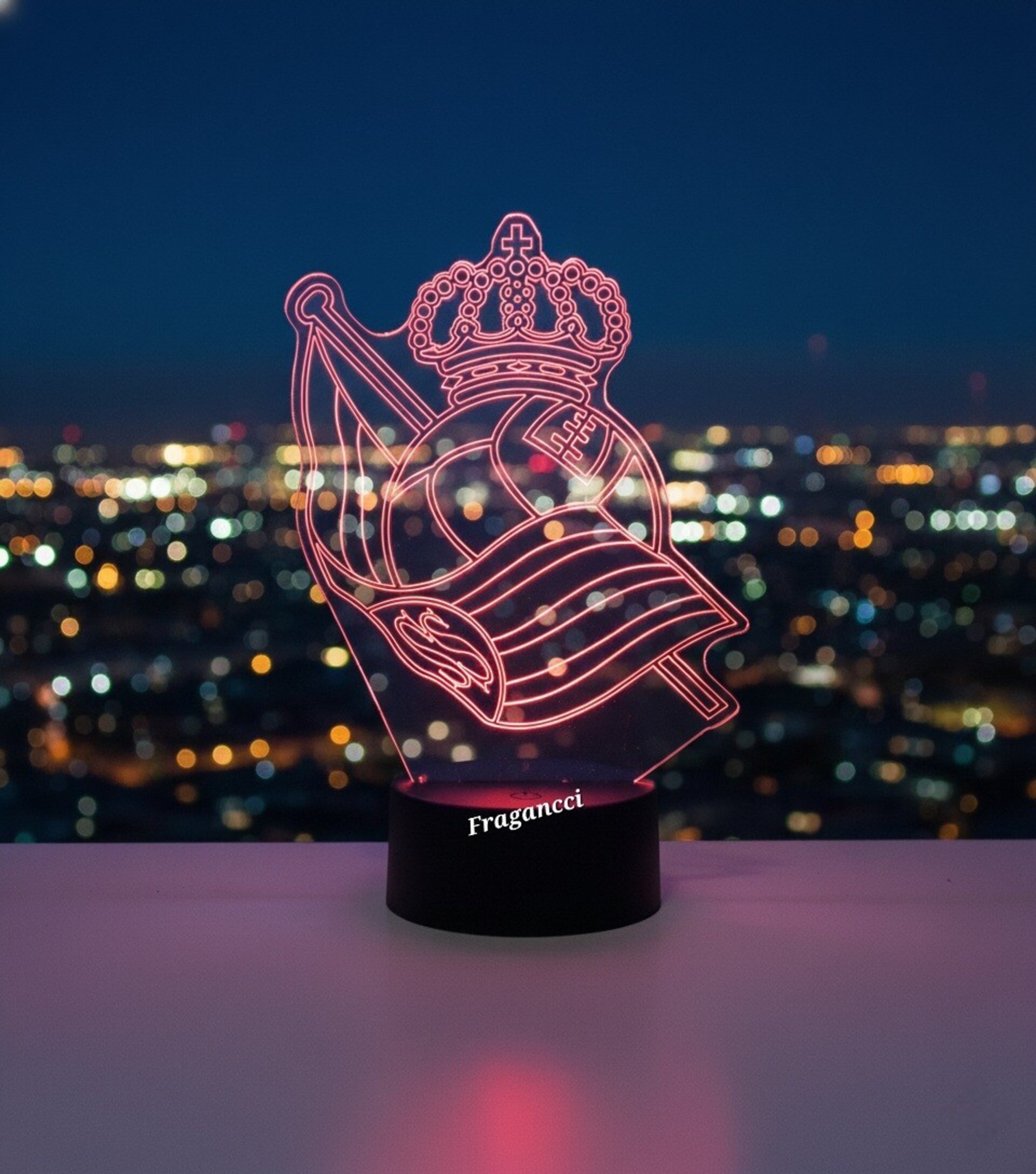 Lampara led 3d Escudo Futbol R Sociedad personalizable, Lámpara led sobremesa - 3