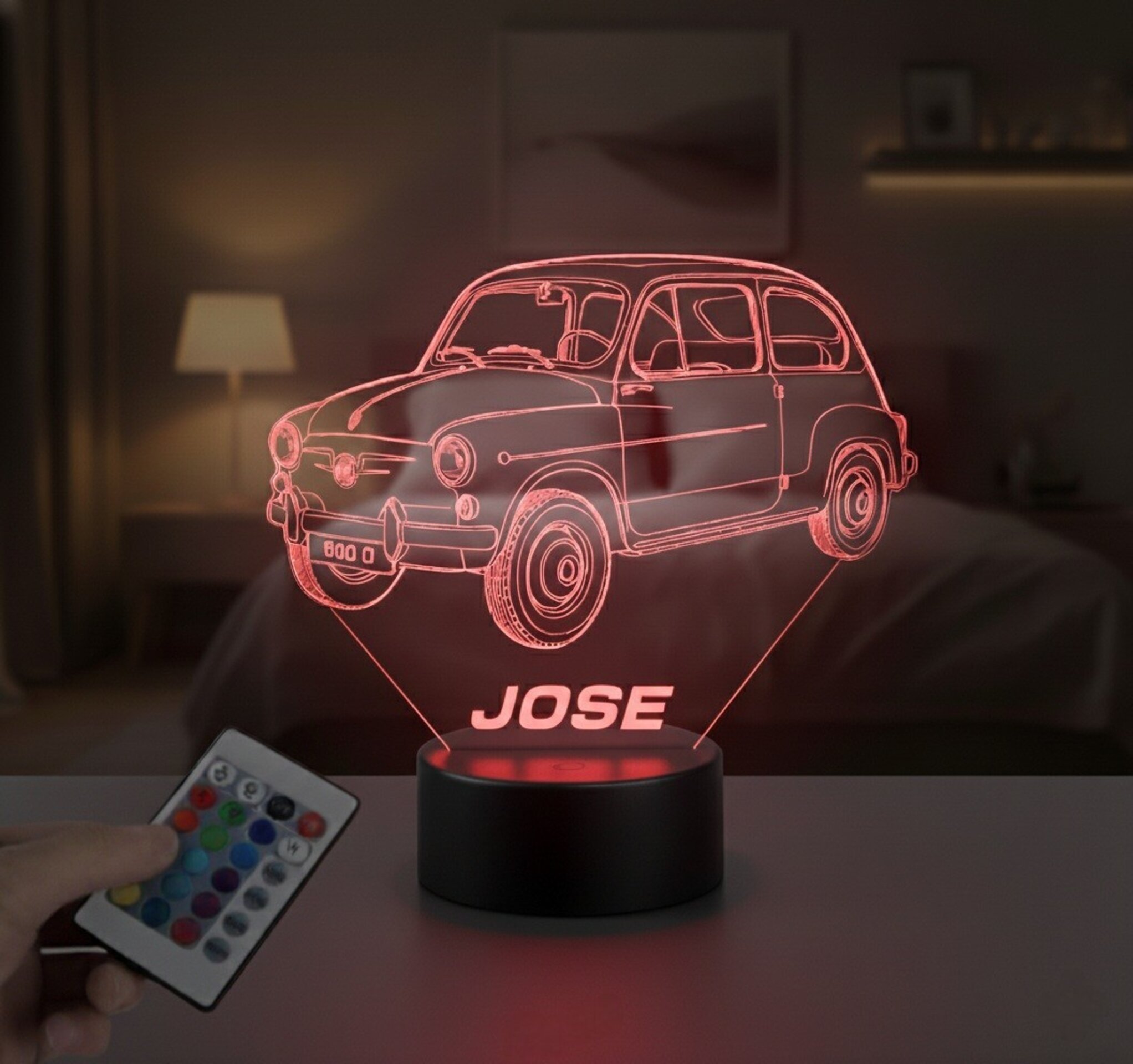 Lampara led 3D coche clasico Seat 600D. Personalizable - 4