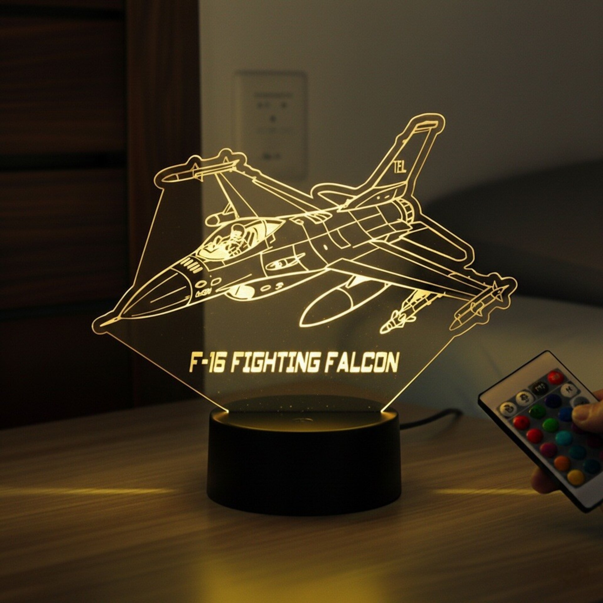 Lampara led 3d Avion combate F-16 Fighting Falcon personalizada con nombre - 2
