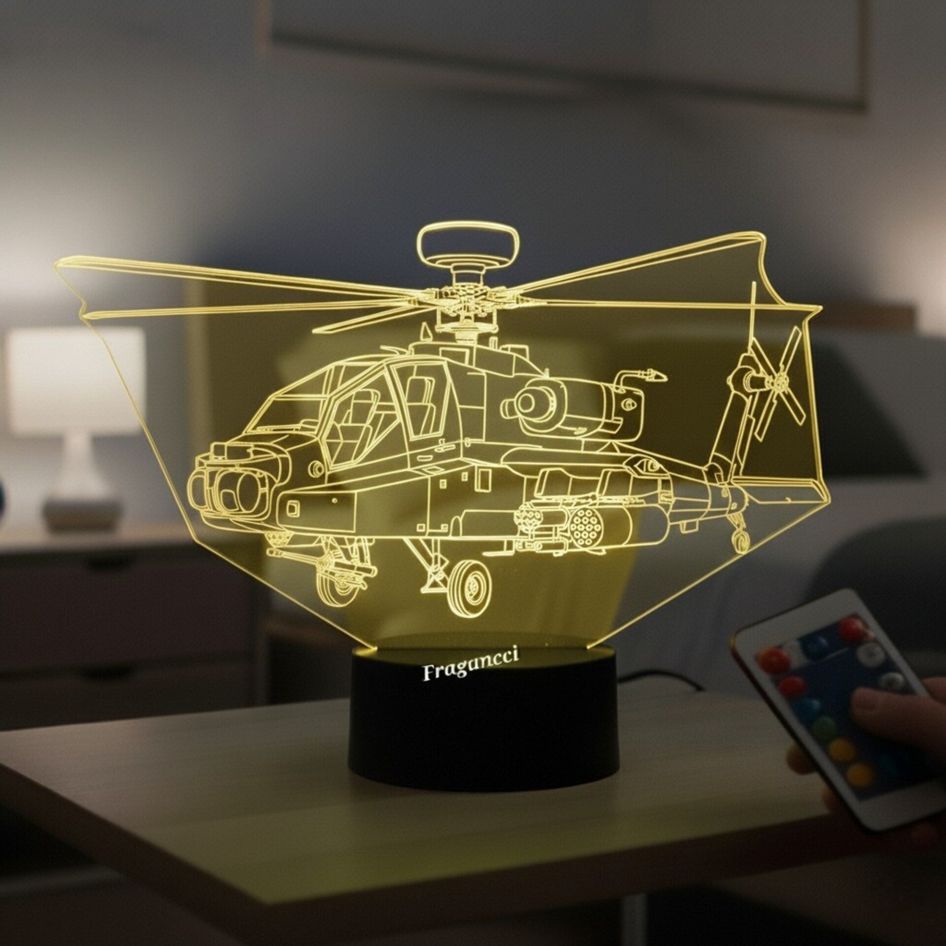 Lampara led 3d Helicoptero Boeing AH-64 Apache combate personalizada con nombre - 5
