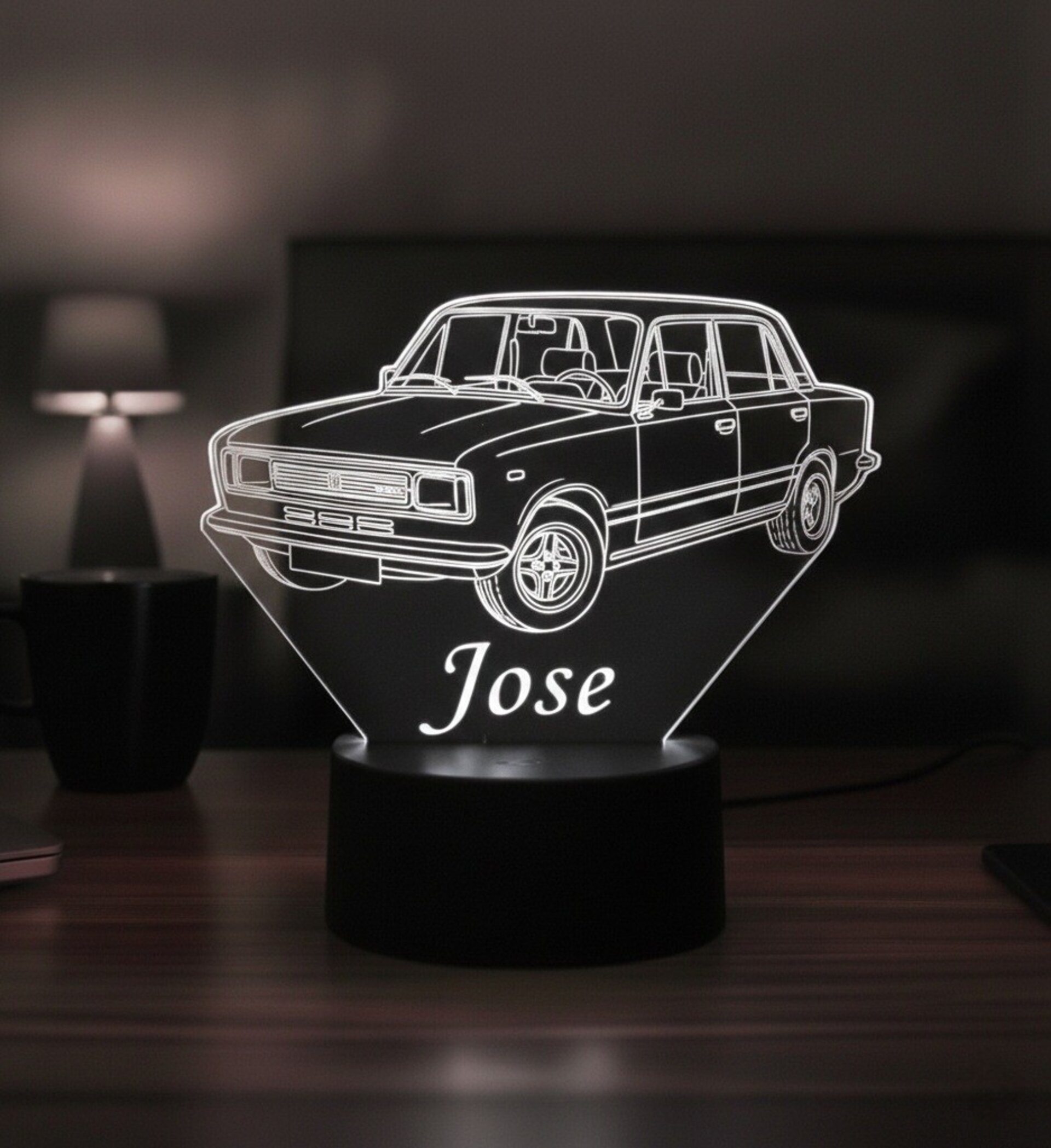 Lampara led 3D coche clasico Seat 124. Personalizable - 3