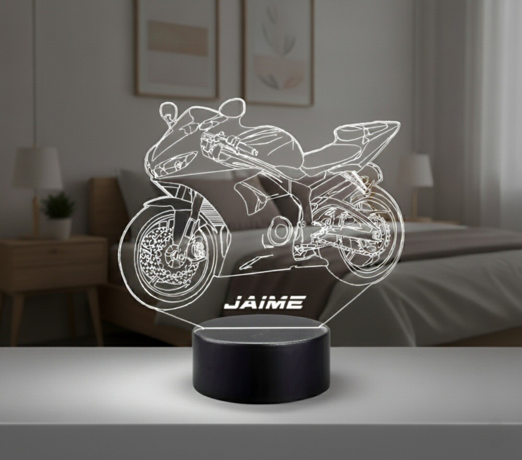 Lampara led 3d Moto Yamaha R6 año 2001. personalizable, sobremesa - 4