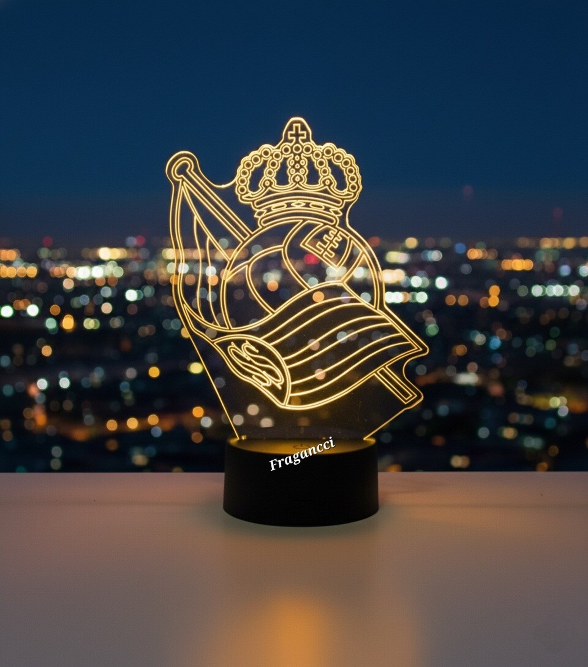 Lampara led 3d Escudo Futbol R Sociedad personalizable, Lámpara led sobremesa - 1