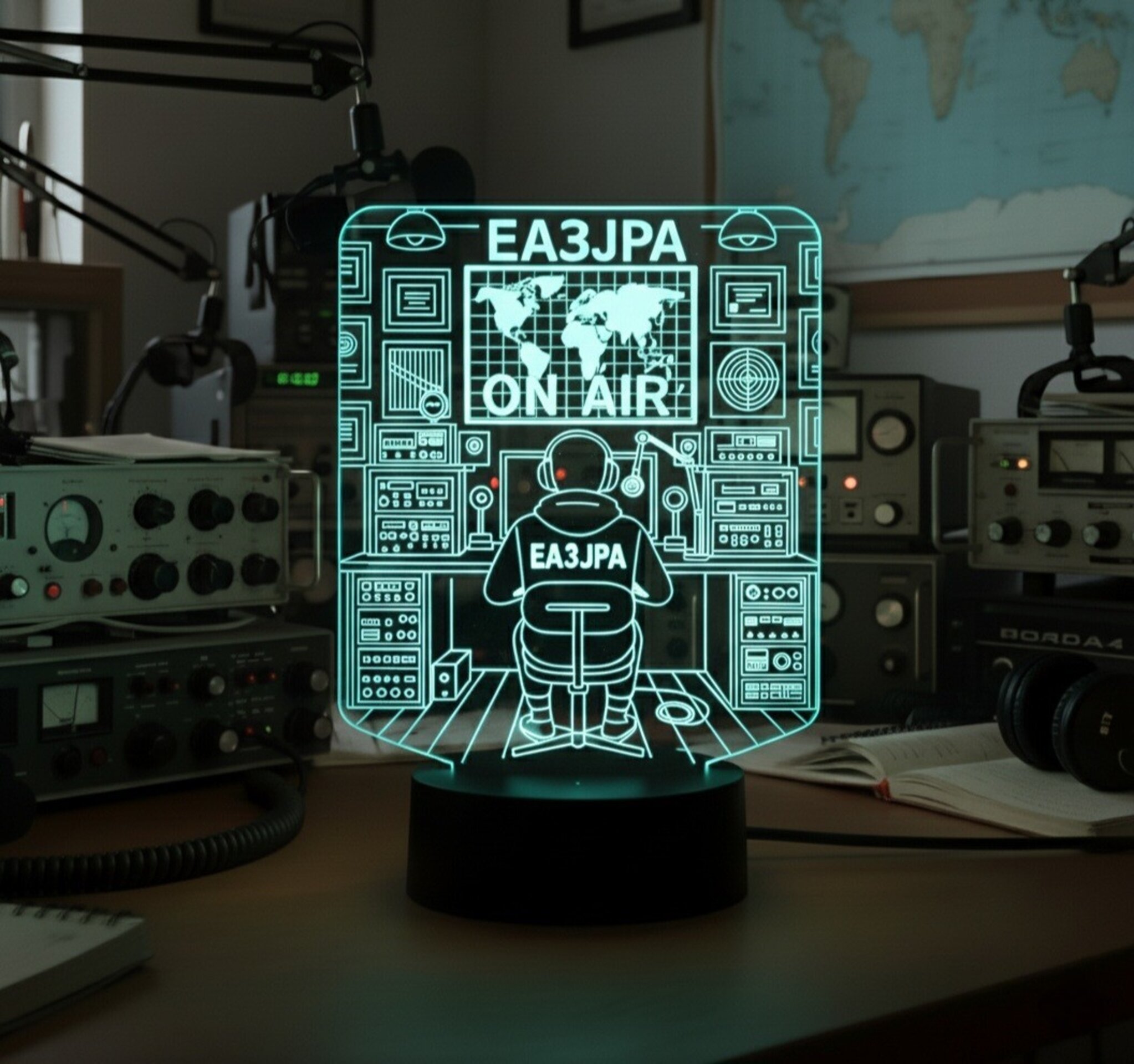 Lampara led 3d Sala radio radioaficionado personalizada con indicativo - 3