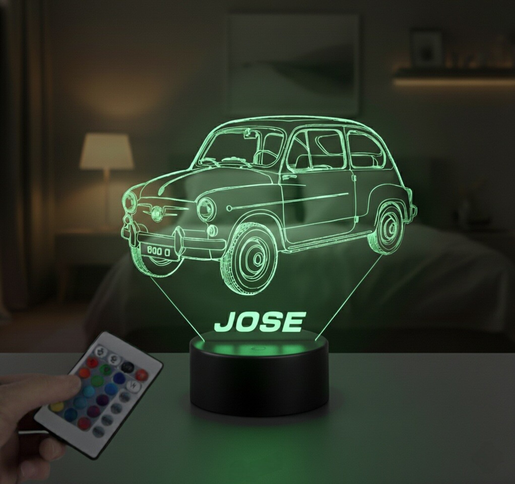 Lampara led 3D coche clasico Seat 600D. Personalizable - 6