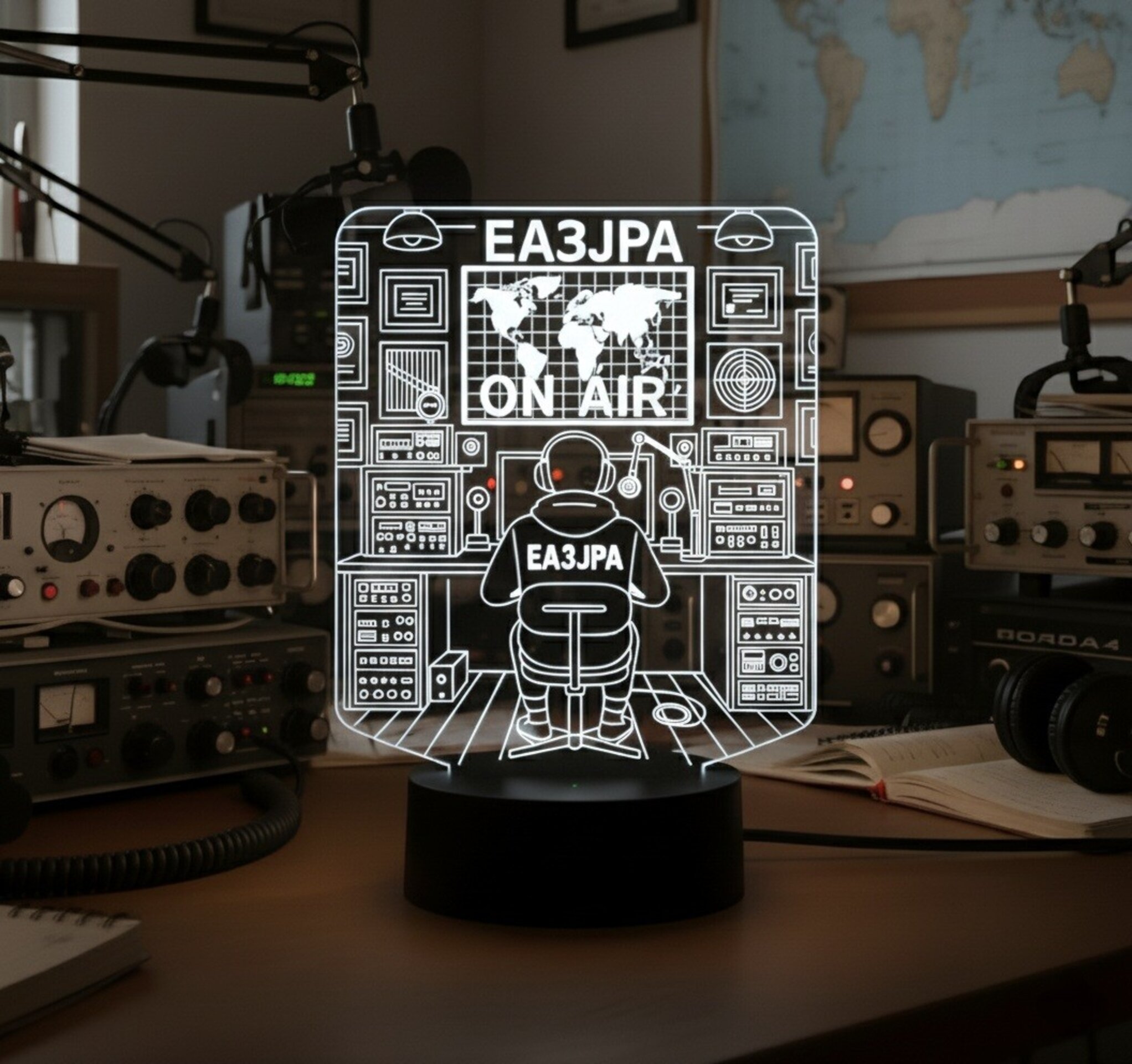 Lampara led 3d Sala radio radioaficionado personalizada con indicativo - 1