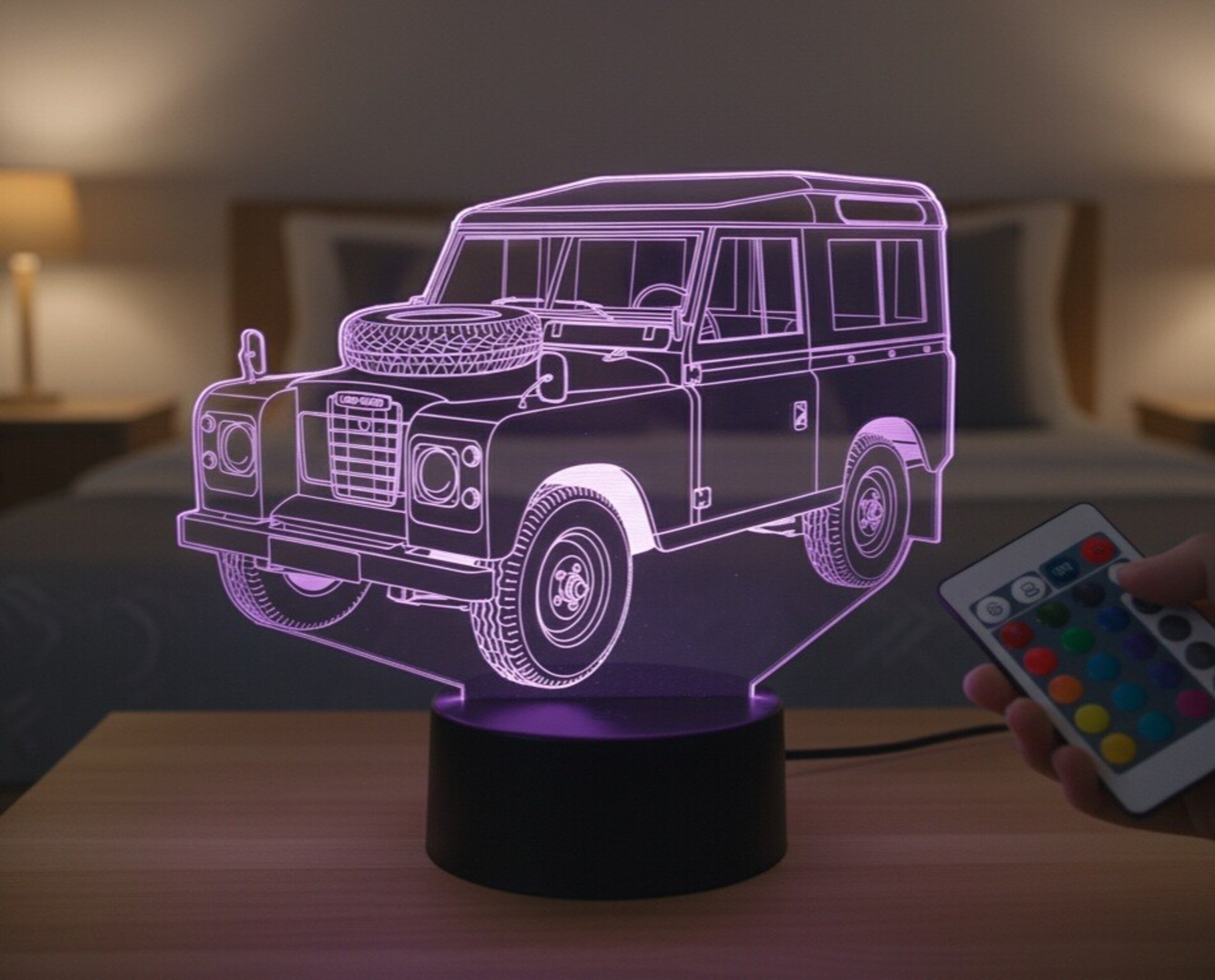 Lampara led 3D coche clasico 4x4 Land Rover Santana serie III. Personalizable - 3