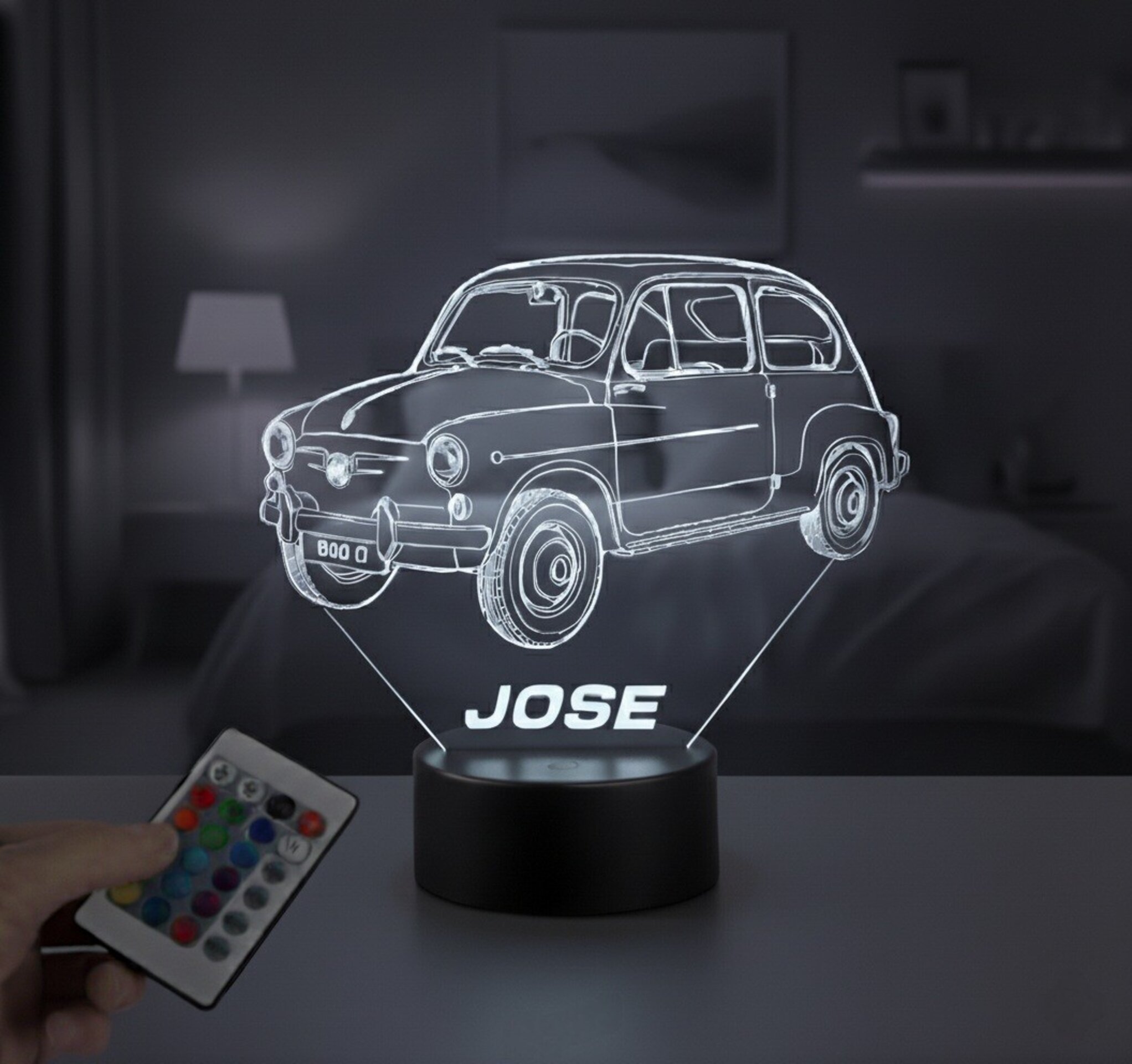 Lampara led 3D coche clasico Seat 600D. Personalizable - 2