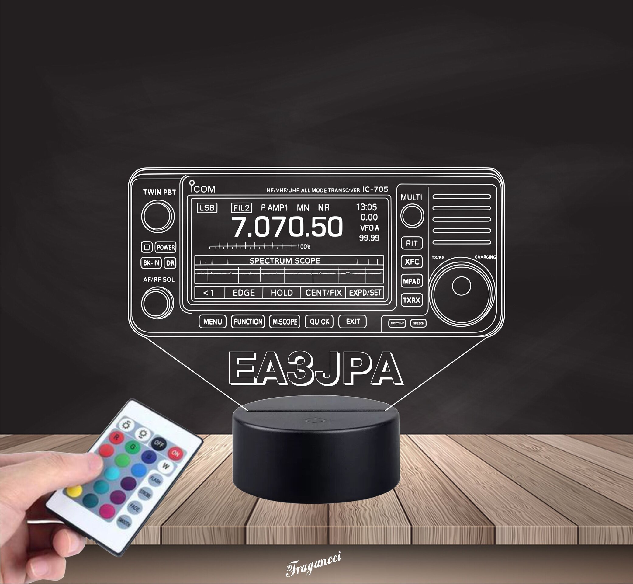Lampara led 3d Emisora radioaficionado ICOM IC 705 personalizada con indicativo. - 9