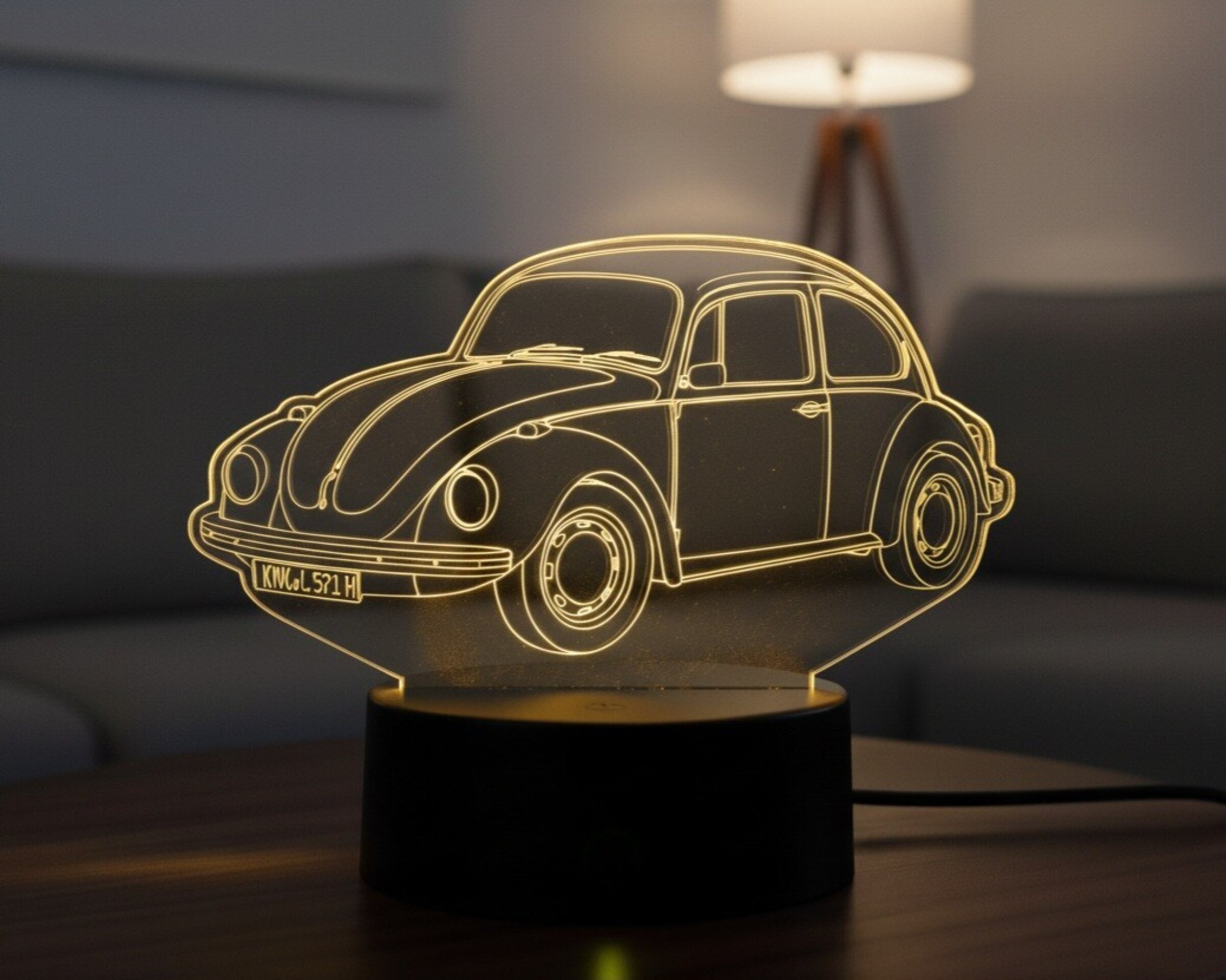 Lampara led 3D coche clasico Volkswagen Beetle o tipo 1. Personalizable - 1