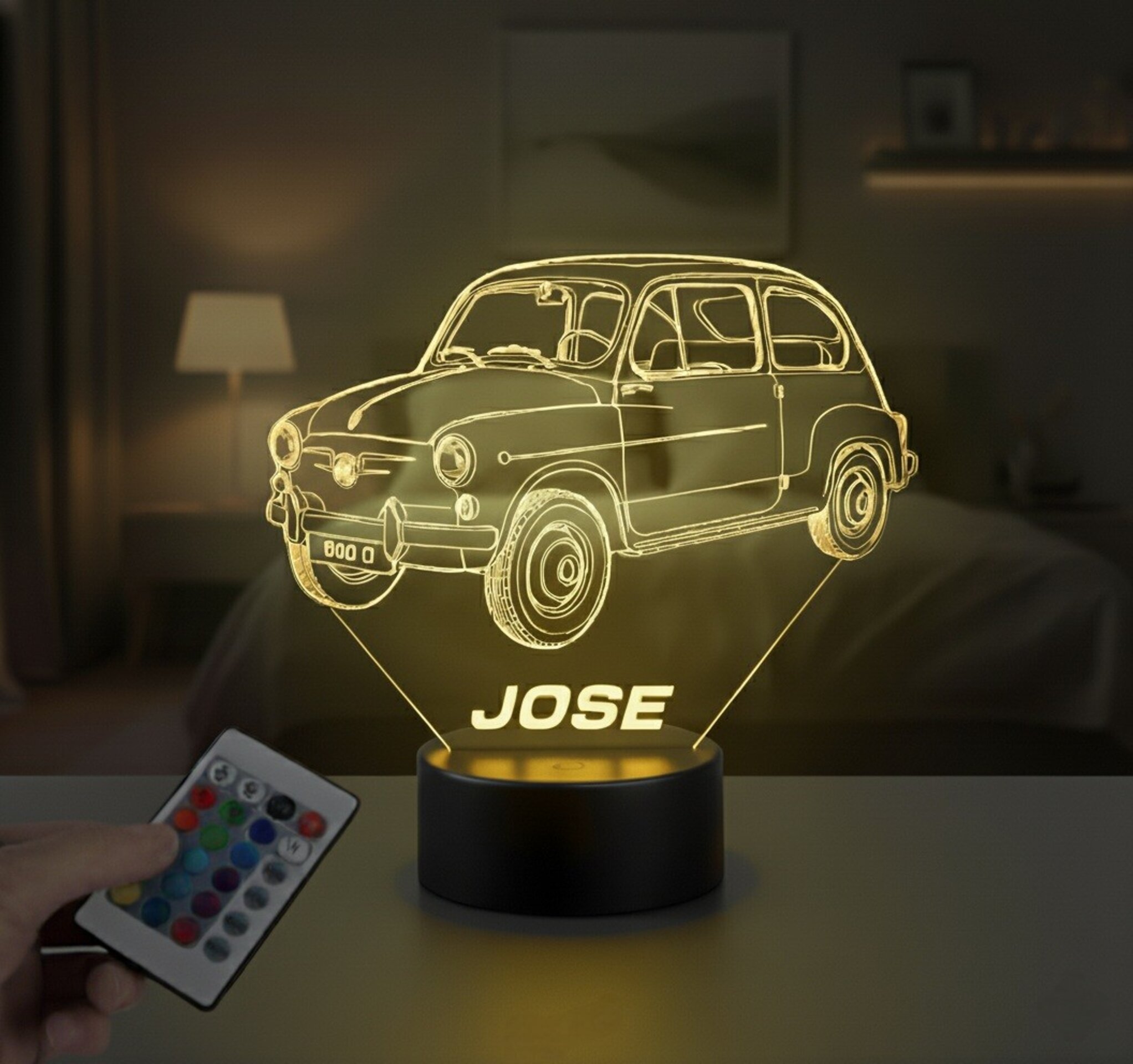 Lampara led 3D coche clasico Seat 600D. Personalizable - 5