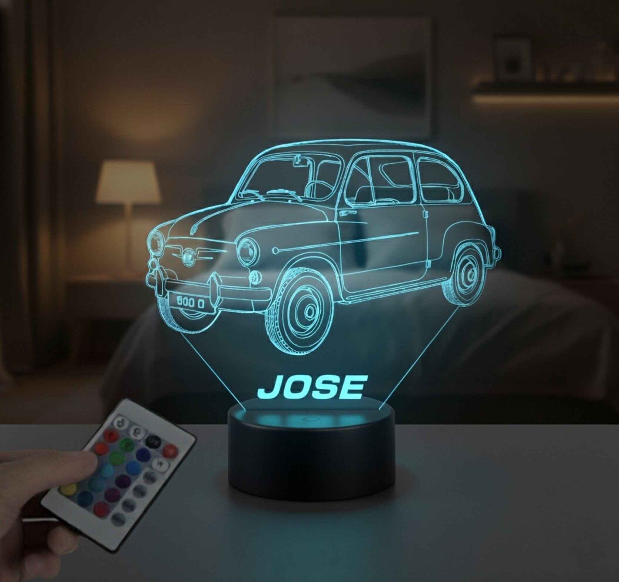 Lampara led 3D coche clasico Seat 600D. Personalizable - 3