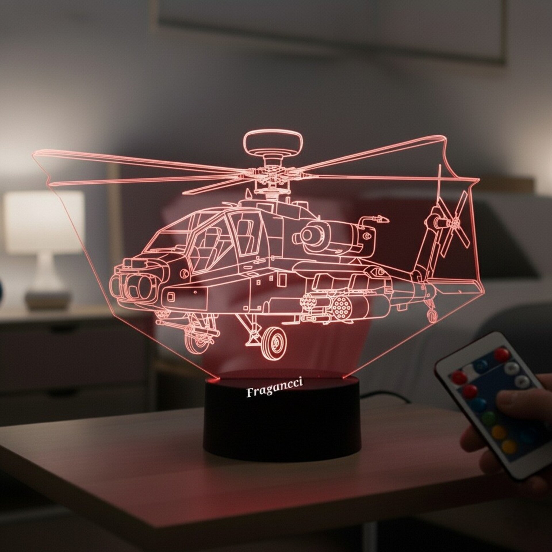 Lampara led 3d Helicoptero Boeing AH-64 Apache combate personalizada con nombre - 6