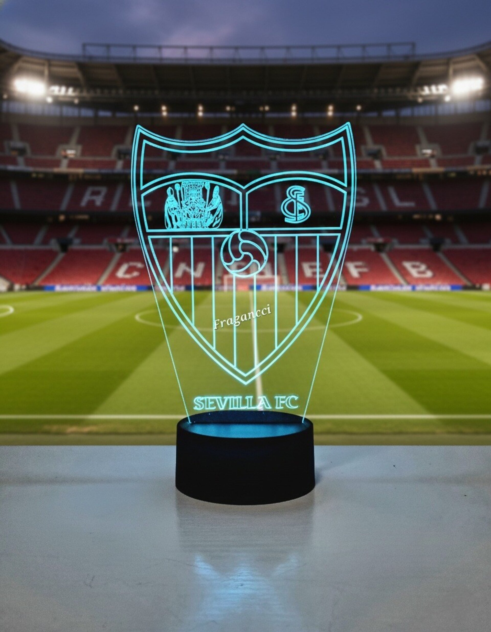 Lampara led 3d Escudo Futbol Sevilla personalizable, Lámpara led sobremesa - 6
