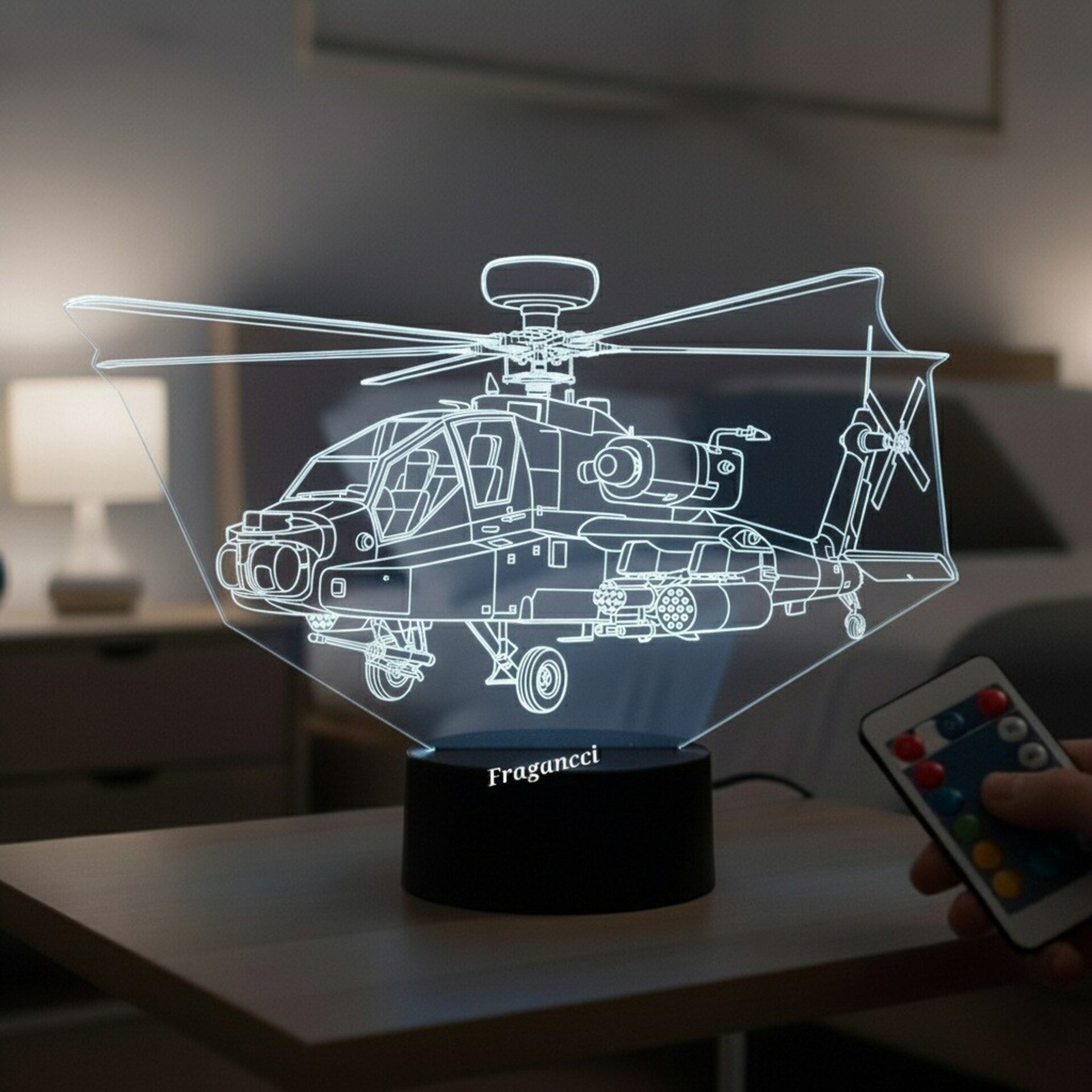 Lampara led 3d Helicoptero Boeing AH-64 Apache combate personalizada con nombre - 3