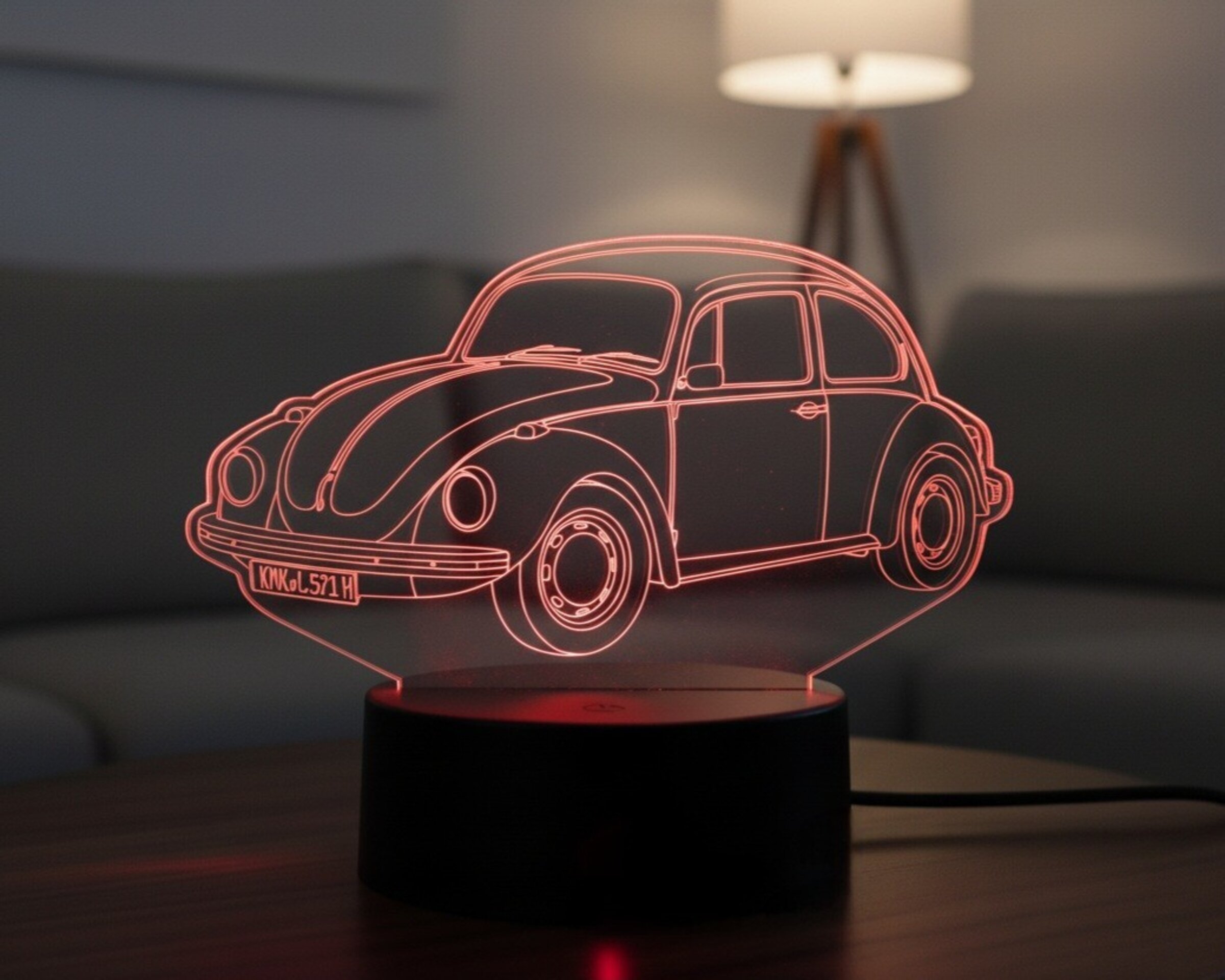 Lampara led 3D coche clasico Volkswagen Beetle o tipo 1. Personalizable - 2