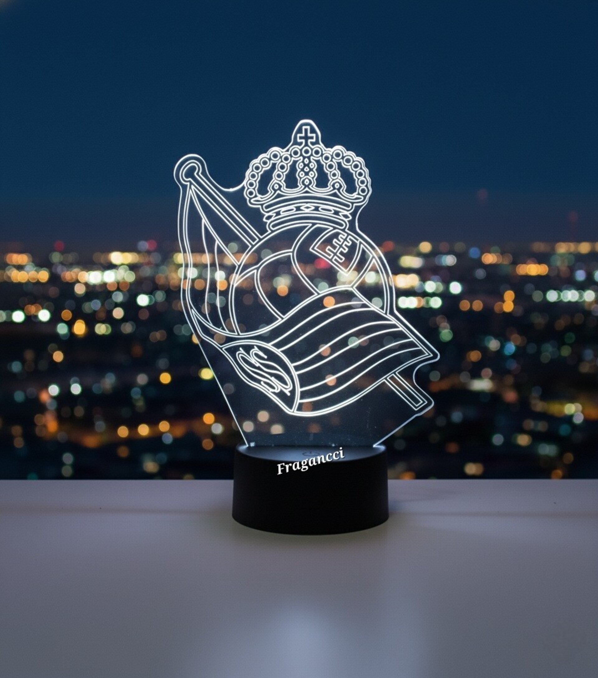 Lampara led 3d Escudo Futbol R Sociedad personalizable, Lámpara led sobremesa - 2