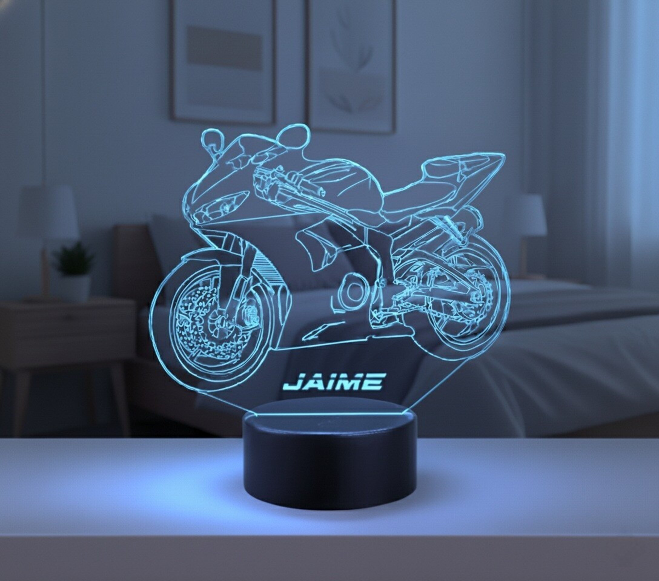 Lampara led 3d Moto Yamaha R6 año 2001. personalizable, sobremesa - 3