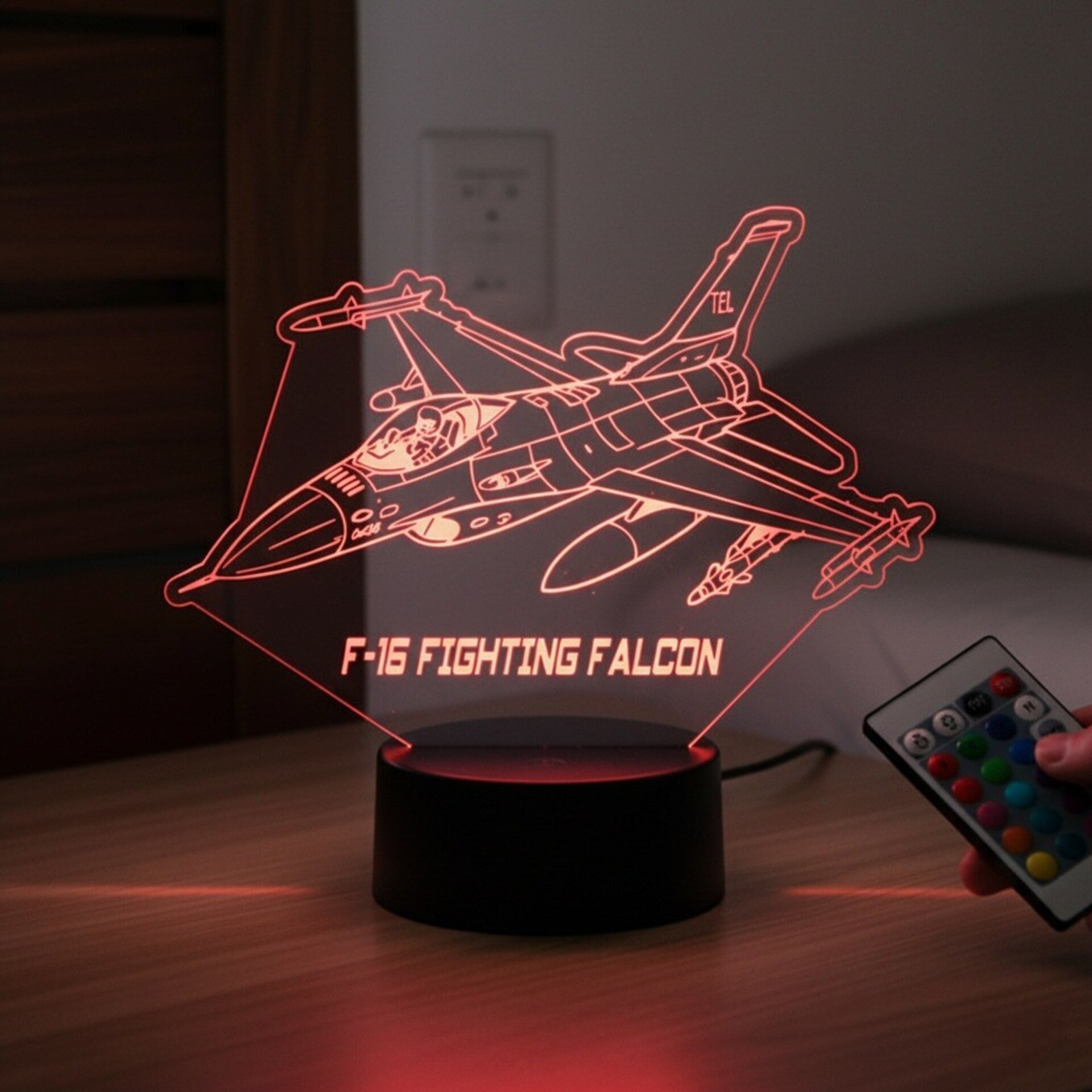 Lampara led 3d Avion combate F-16 Fighting Falcon personalizada con nombre - 1